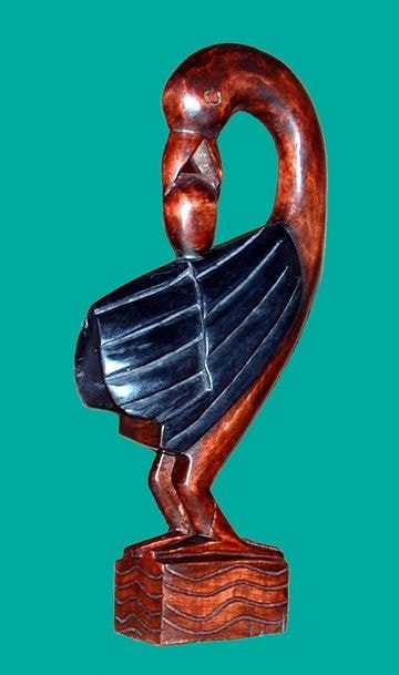 Sankofa carved wooden bird sculpture